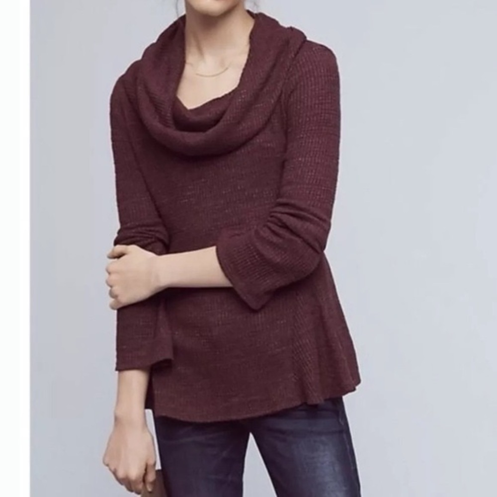 Anthropologie Postmark Maurise Waffle Knit‎ Cowl Neck Burgundy Sweater